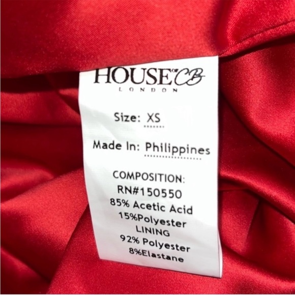 House Of CB Cocktail Dress Red Satin Long Sleeve V Neck Cocktail Dress Size XS - Picture 9 of 14